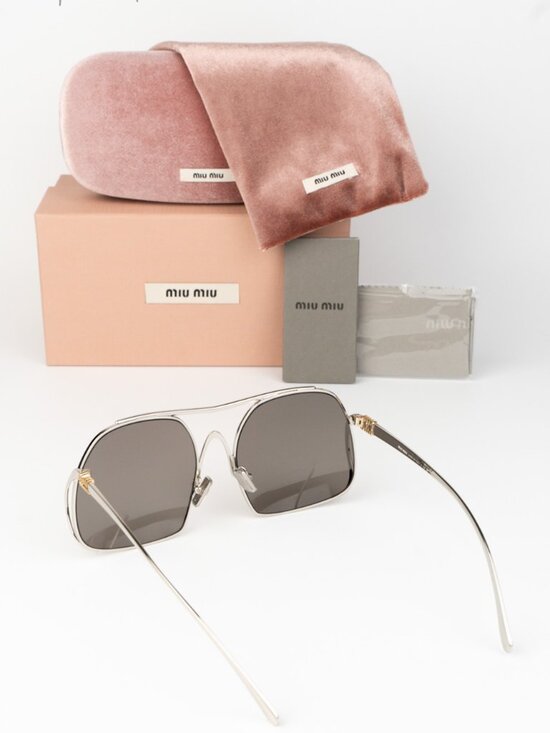 Miu Miu Women Sunglasses Silver Grey Pilot MUA55S 1BC80Q NEW AUTHENTIC main image 8